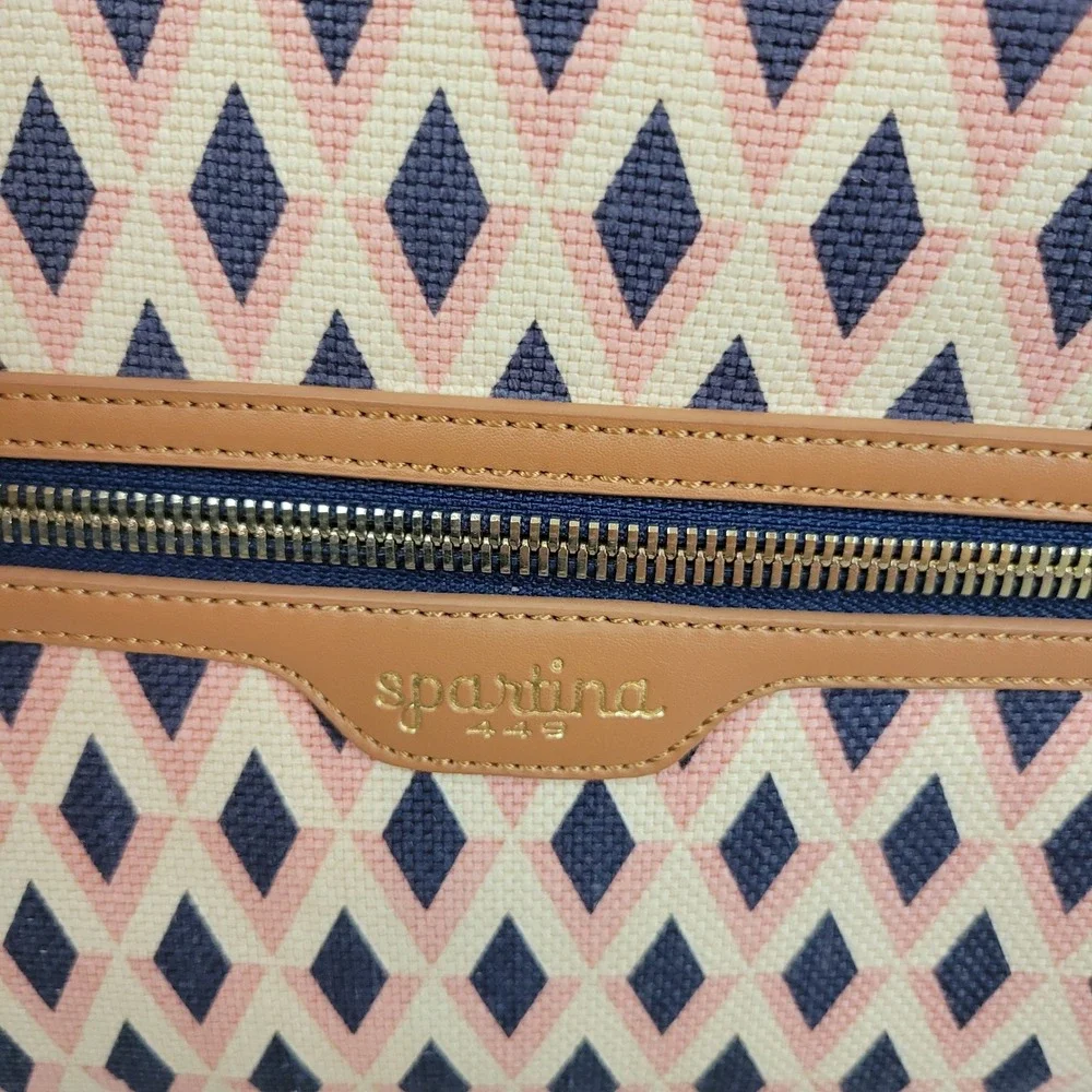 Spartina 449 Chloe Backpack Natural Linen Genuine Leather‎ Pink Tan Neutral
